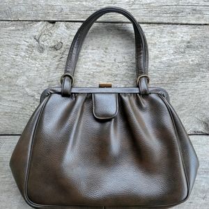 Vintage 1950s Brown Pleated Leather Purse